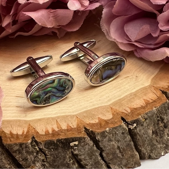 Elegant Colorful Abalone Shell Oval Cufflinks - Picture 4 of 16